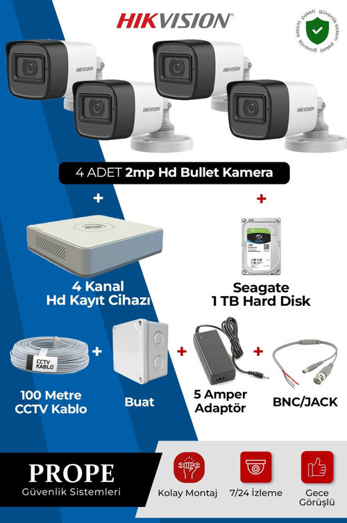 HIKVISION 4 KAMERALI BULLET FULL SİSTEM PAKETİ