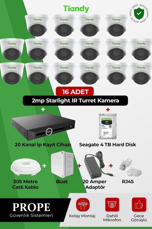 TİANDY 16 KAMERALI DOME FULL SİSTEM PAKETİ