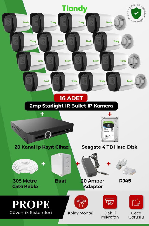 TİANDY 16 KAMERALI BULLET FULL SİSTEM PAKETİ