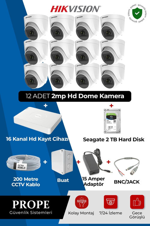 HIKVISION 12 KAMERALI DOME FULL SİSTEM PAKETİ