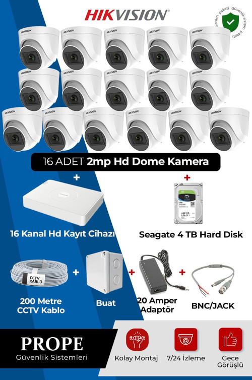 HIKVISION 16 KAMERALI DOME FULL SİSTEM PAKETİ