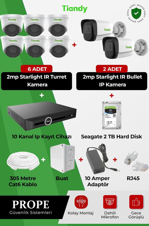 TİANDY 8 KAMERALI IP FULL SİSTEM PAKETİ