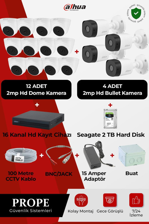 DAHUA 16 KAMERALI HD FULL SİSTEM PAKETİ