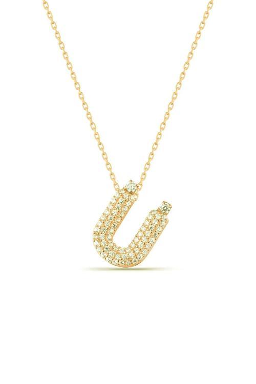Zirkon Taşlı Ü Harfi Kolye Gold Kaplama Kadın