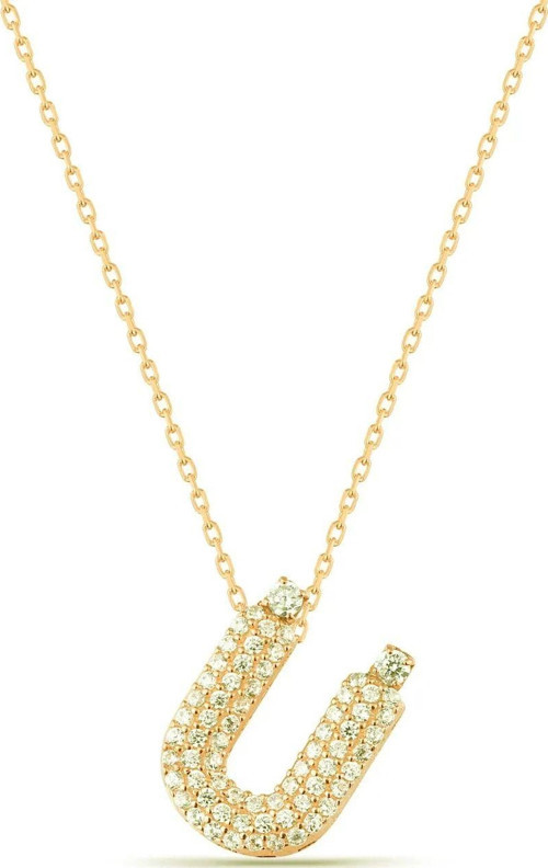Zirkon Taşlı Ü Harfi Kolye Gold Kaplama Kadın