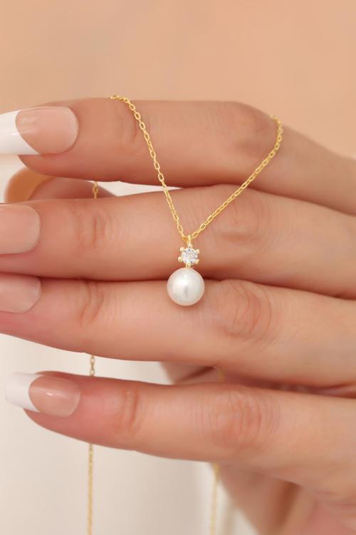 Tektaş Inci Kolye 14 Ayar Altın Kaplama Kadın Kolye