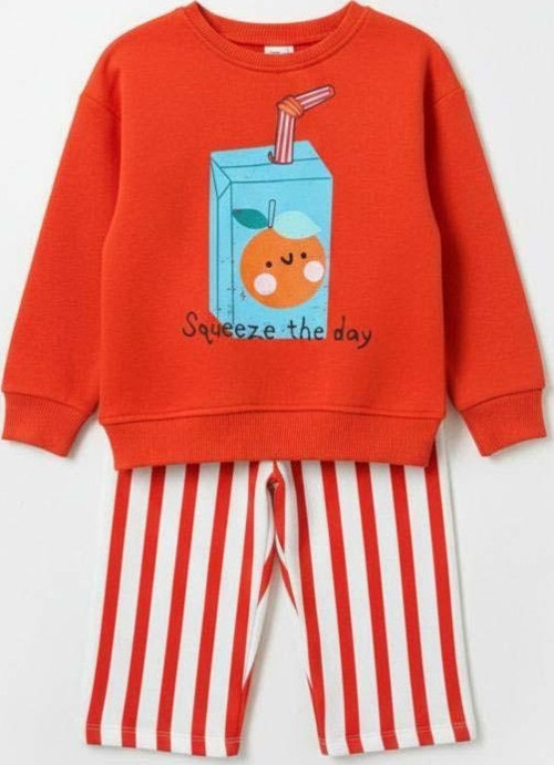 LUCCO MEYVE SUYU DESENLİ 3 İPLİK ŞARDONSUZ GENİŞ PAÇA EŞOFMAN TAKIMI