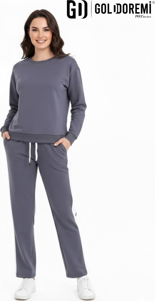 11-007 Kadın Modal Yanı Parçalı Şeritli Bol Paça Eşofman Altı