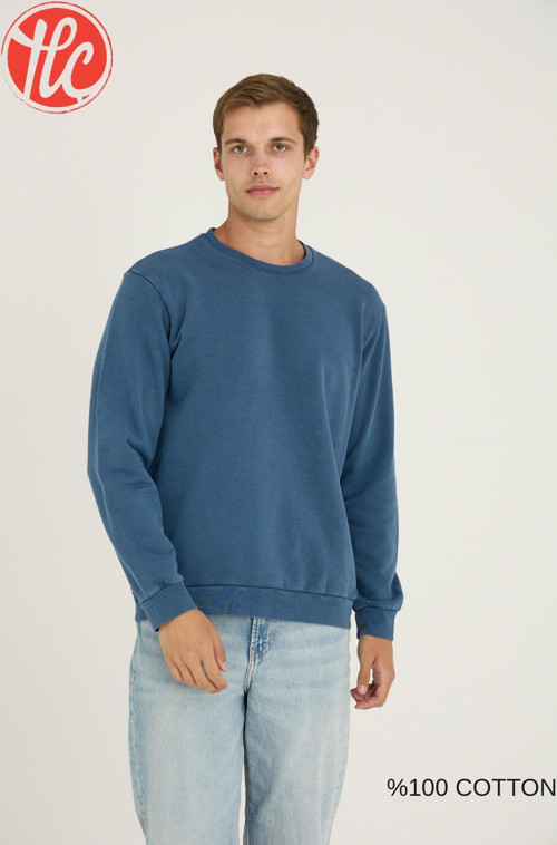 Unisex Relax Fit Rahat Kesim %100 Pamuklu Yumuşak Dokulu Şardonsuz Bisiklet Yaka Sweatshirt