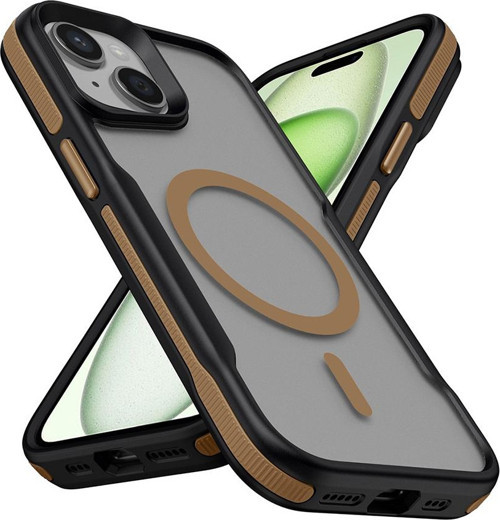 iPhone 13 Uyumlu Magsafe Şarj Özellikli Renkli Kenar Airbag Şeritli MKST Lamer Kapak-Titanyum-Gold