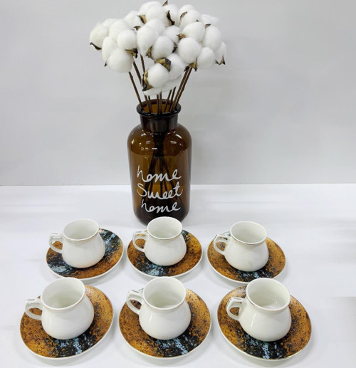 Porselen Kahve Takımı 6 Kişilik | Özel Tasarım Fincan ve Tabaklar | 90 ml