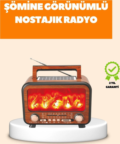 Şömine Alev Işıklı Solar Bluetooth Hoparlör – 7W Güçlü Ses FM Radyo