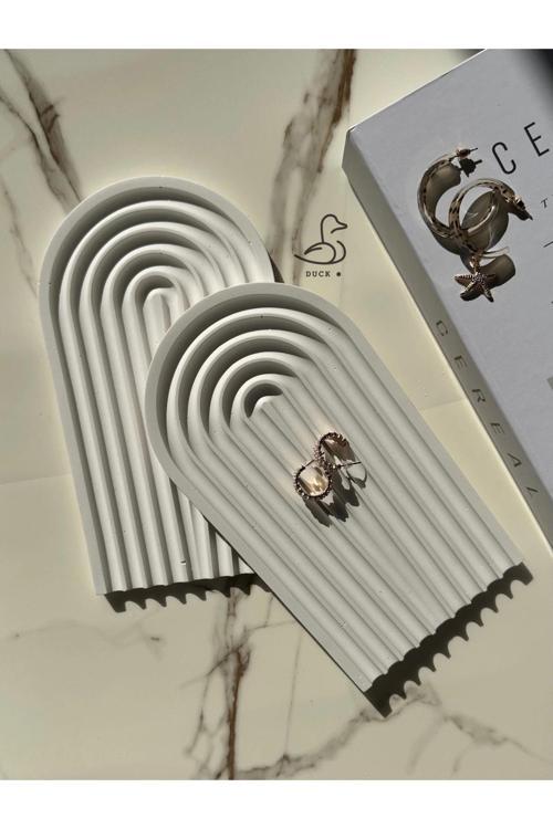 Çizgili Dekoratif Taş Tozu Sunum Tabağı