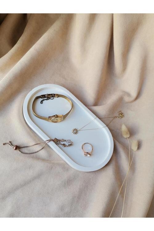 Dekoratif Beton Oval Sunumluk Takı Tabağı, Yağdanlık, Saksılık, Mumluk, Tütsülük