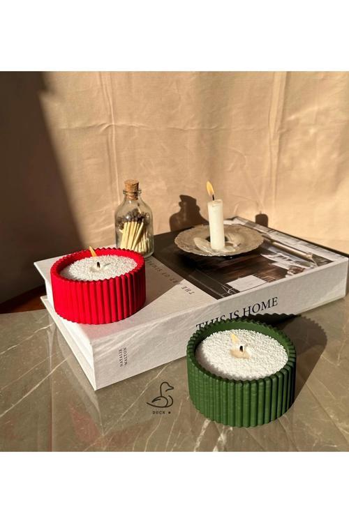 Yılbaşı Konsept Çizgili Dekoratif Kase İnci Tozlu Mumlu Set 2’li