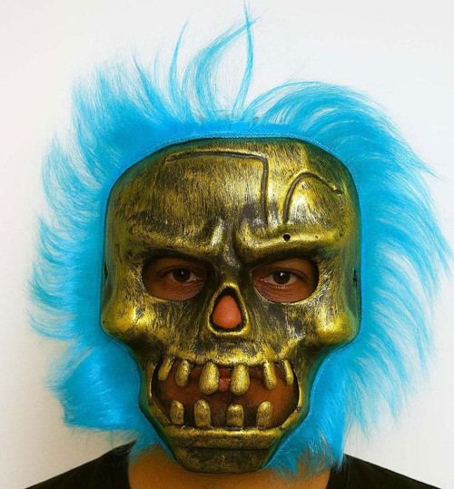 Wild Skull - Bakır Kafatası Turkuaz Saçlı İskelet Maske