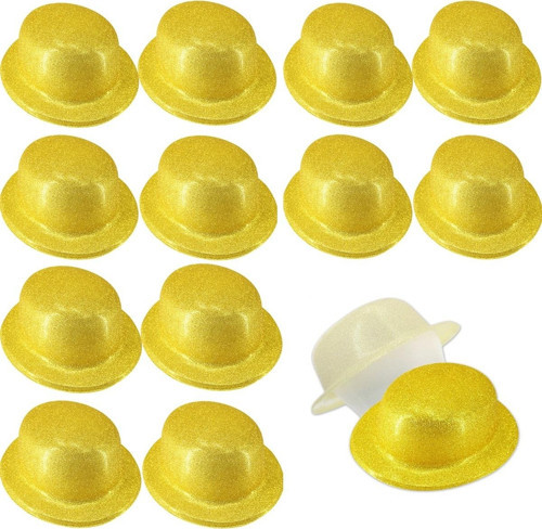 Altın Renk Simli Melon Yuvarlak Parti Şapkası 12 Adet