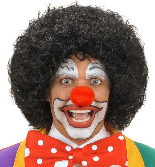 Siyah Renk Kıvırcık Afro Bonus Peruk Saç ve Kırmızı Sünger Burun Seti