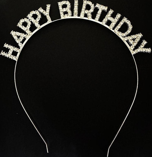 Gümüş Kristal Taşlı Happy Birthday Doğum Günü Tacı İthal Ürün 17x16 cm