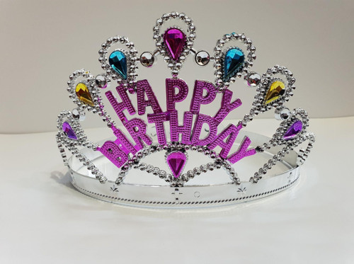 Gümüş Renk Happy Birthday Yazılı Doğum Günü Tacı 60 cm