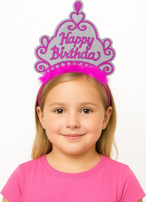 Pembe Happy Birthday Prenses Tacı – Doğum Günü Taç Aksesuarı