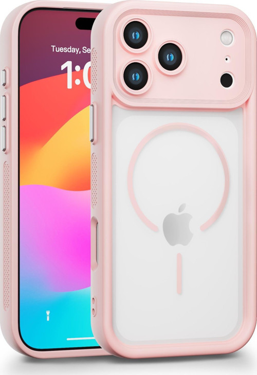 iPhone Air Uyumlu Kamera Korumalı Magsafe Wireless Şarj Özellikli Mat Silikon Pembe renkli Silikon Telefon Kılıfı