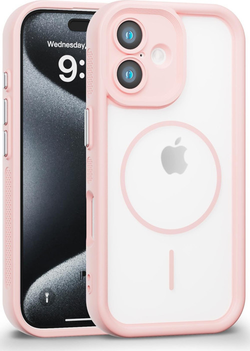 iPhone 16 Plus Uyumlu Kamera Korumalı Magsafe Wireless Şarj Özellikli Mat Silikon Pembe renkli Silikon Telefon Kılıfı