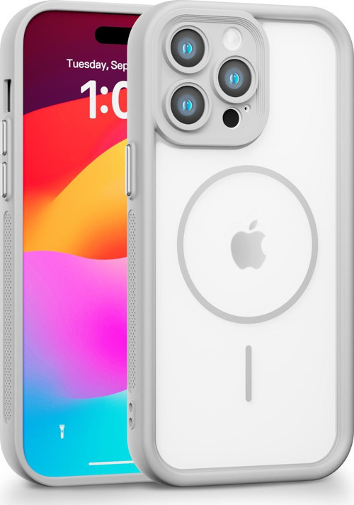 iPhone 15 Pro Max Uyumlu Kamera Korumalı Magsafe Wireless Şarj Özellikli Mat Silikon Gri renkli Silikon Telefon Kılıfı