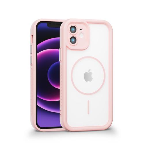 iPhone 12 Uyumlu Kamera Korumalı Magsafe Wireless Şarj Özellikli Mat Silikon Pembe renkli Silikon Telefon Kılıfı