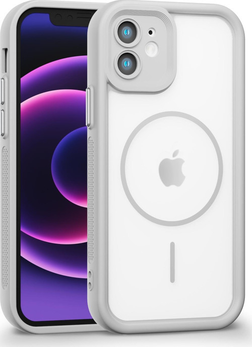 iPhone 12 Uyumlu Kamera Korumalı Magsafe Wireless Şarj Özellikli Mat Silikon Gri renkli Silikon Telefon Kılıfı