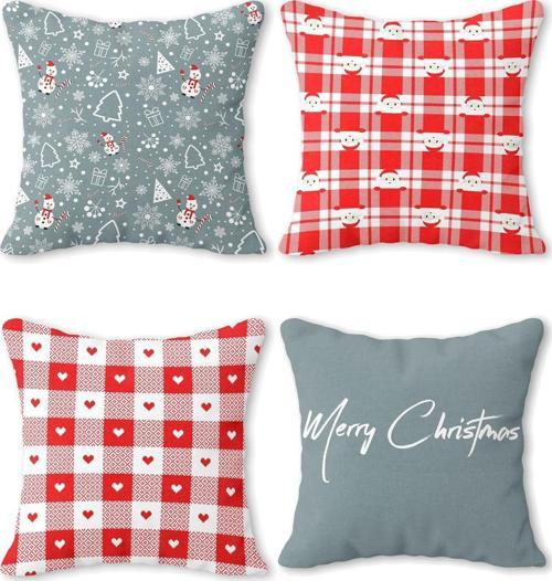 Yeni Yıl Temalı Kırlent Yastık Kılıfı 4'lü Kombini Renkli YYKRL29