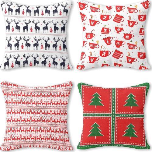 Yeni Yıl Temalı Kırlent Yastık Kılıfı 4'lü Kombini Renkli YYKRL10