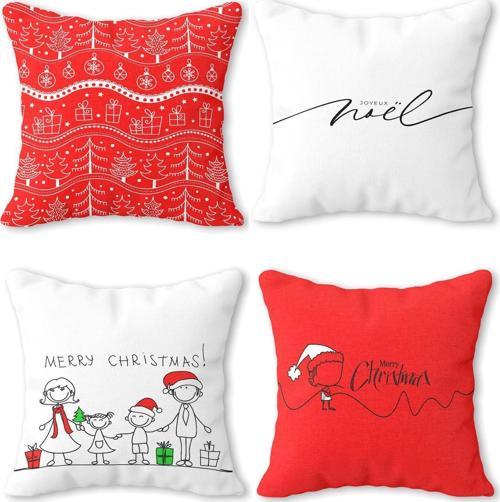 Yeni Yıl Temalı Kırlent Yastık Kılıfı 4'lü Kombini Renkli YYKRL14