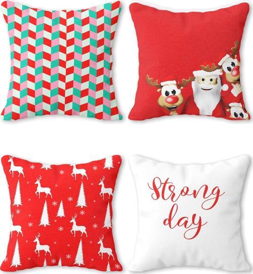 Yeni Yıl Temalı Kırlent Yastık Kılıfı 4'lü Kombini Renkli YYKRL57