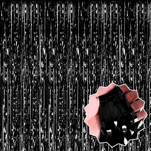 Siyah Renk Ekstra Metalize Parlak Saçaklı Arka Fon Perde İthal 1x2 Metre