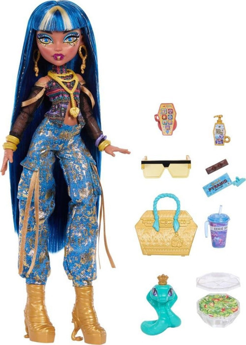 Monster High Cleo De Nile Bebek, Altın Kot Kargo Pantolonu ve aksesuarları JHK32