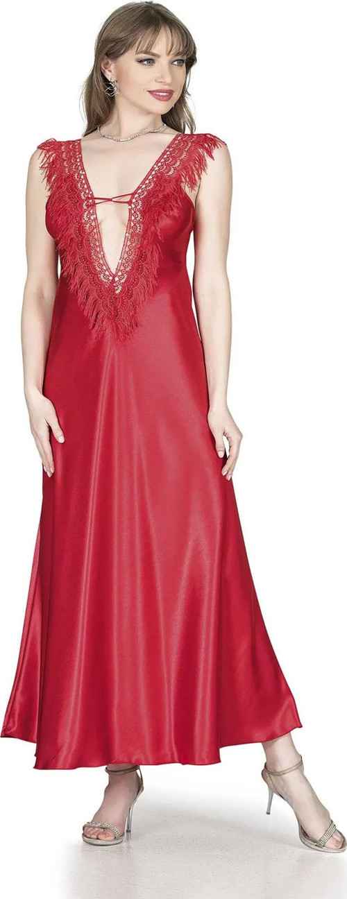 Özel Üretim Püsküllü Dantel Detaylı Uzun Şık Rahat Fantezi Saten Kadın Gecelik