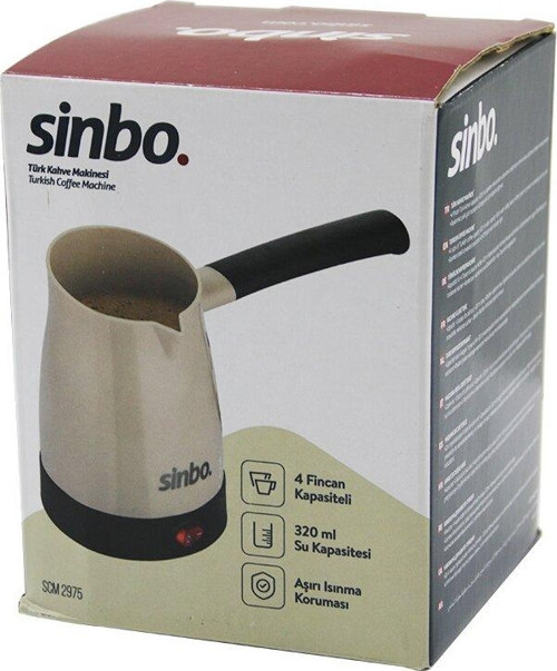 SİNBO SCM-2975 ELEKTRİKLİ CEZVE PLS.TÜRK KAHVE MAKİNE ÇELİK GİZLİ REZİSTANS700W 4 FİNCAN - 320MLTAK-ÇIKAR KULP (5314)