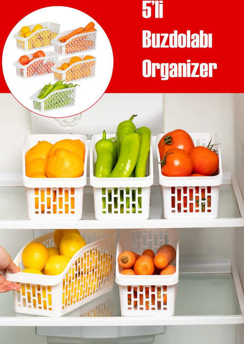 Org-20-5 5Li Çok Amaçlı Plastik Dolap İçi Düzenleyici Saklama Kutusu Organizer Sepet - Beyaz