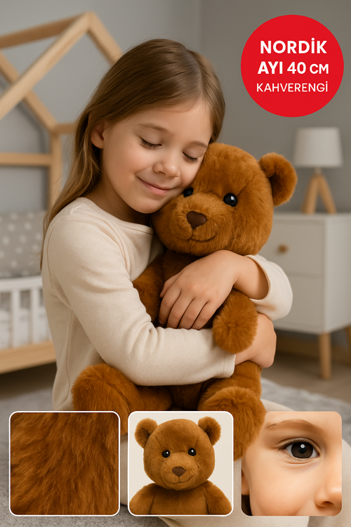 Nordik Ayı 40 CM Kahverengi – Yumuşak Peluş Oyuncak | Sarılabilir Hediye Bebek & Çocuk Peluş Ayıcık