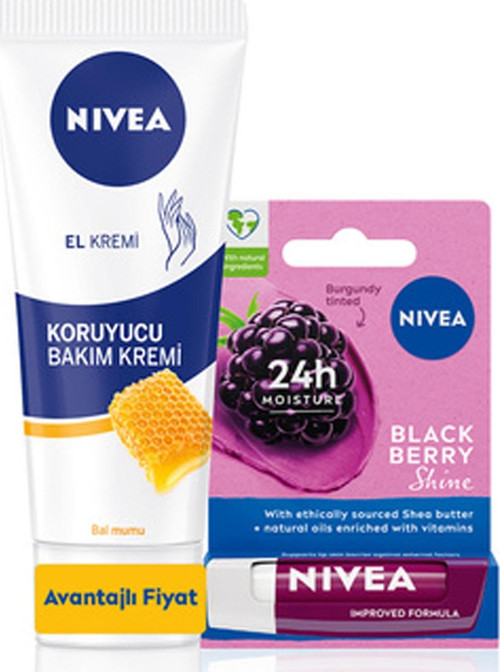 Böğürtlen Dudak Bakım Kremi 4.8gr ve Koruyucu Bal El Bakım Kremi İkili Set 4.8 gr + 75 ml