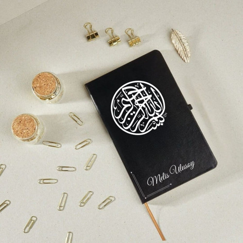 Kişiye Özel Besmele Hat Yazılı Deri Kapak Hediyelik Defter