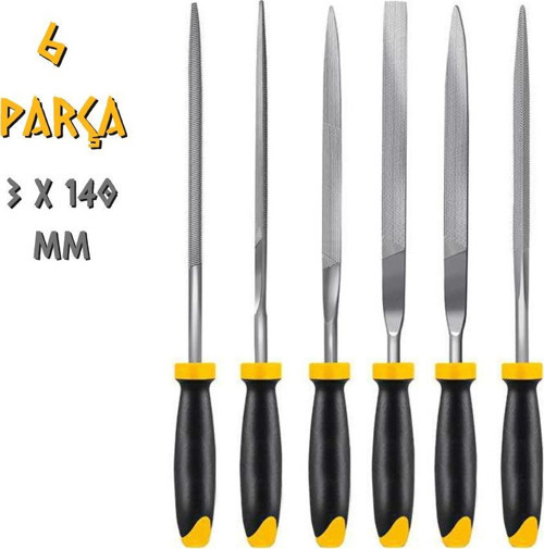 Saplı Mini Eğe Seti Ahşap ve Metal 3 x 140 mm. - 6 Farklı Parça