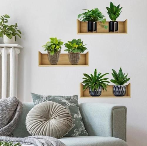 Raflı Bitki Tasarımlı Yapışkanlı Sticker 20*30 cm 3lü Set (5365)