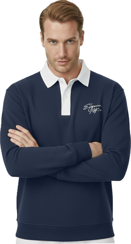 Erkek Lacivert Relax Fit İçi Polarlı Polo Yaka Sweatshirt – Pamuklu Kalın Sweatshirt 2600762