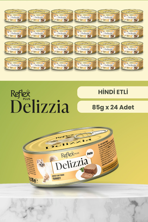 Plus Delizzia / Kıyılmış Hindi Etli Yetişkin Kedi Maması 85g x 24 Adet