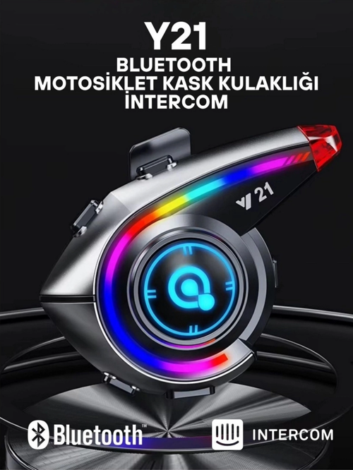 Y21 Rgb Işık Efektli Intercom Bluetooth Motosiklet Kask Kulaklığı Intercom Kulaklık