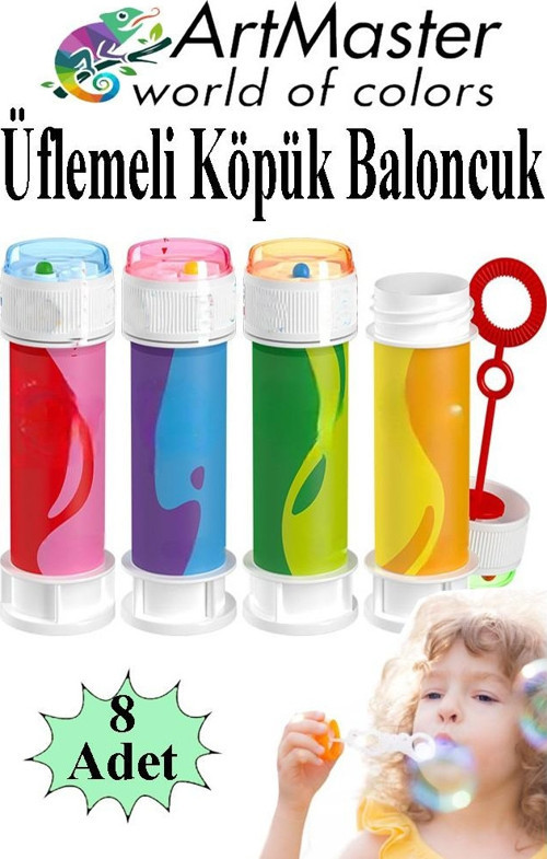 Köpük Baloncuk Oyuncağı 8 Adet Üflemeli Rengarenk Bol Köpüklü Çocuk Köpük Baloncuk Oyuncağı Baloncuk Eğlencesi Bubbles