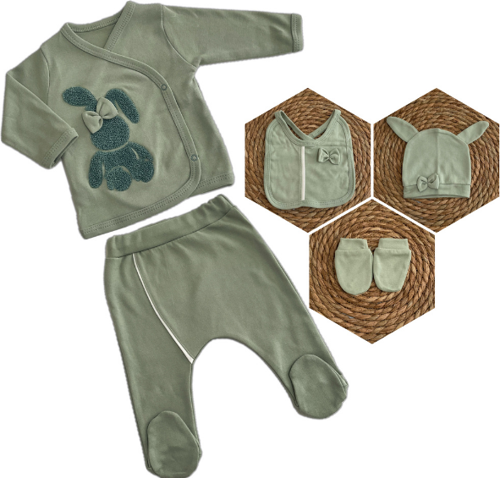 Yeni Sezon Tavşan Süzeneli 5 Parça Kız Bebek Hastane Çıkışı