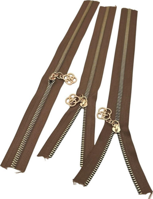 Çanta Aksesuar Başlıklı Fermuar Set 30 Cm Light Gold Metal Vizon 3 Adet
